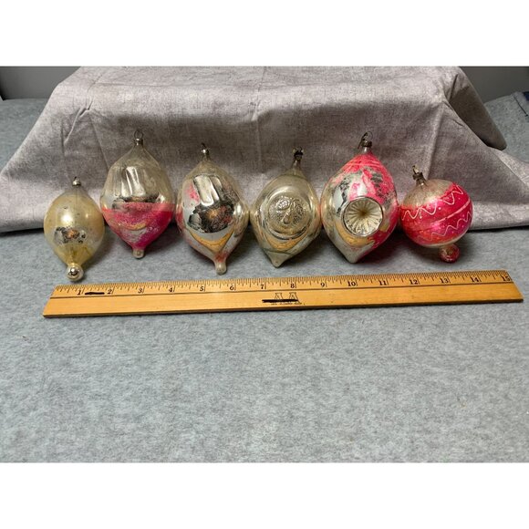 Vintage Mercury Glass Teardrop Christmas Ornaments Set of 6 Pink/Silver - Picture 8 of 10